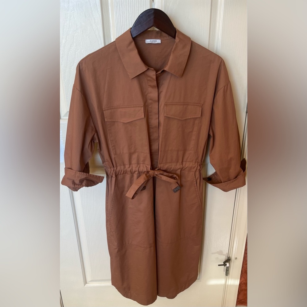 Peserico Belted Button Down 3/4 Sleeve Midi Shirt Dress, Small (Italian Sz 40)